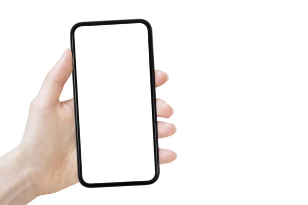 Affärskommunikation Koncept Hand Hålla Gamla Svarta Smartphone Isolerad Vit Bakgrund — Stockfoto