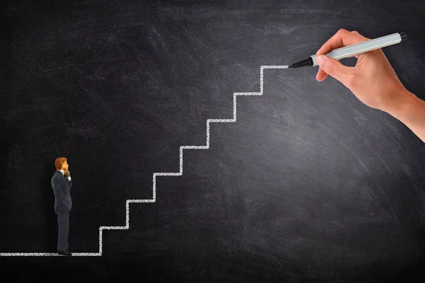 Business Career Growth Success Concept Empresário Nos Primeiros Passos Escadas — Fotografia de Stock