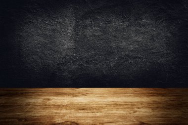 Beton grunge doku arka planına sahip tahta tablonun boş alanı.