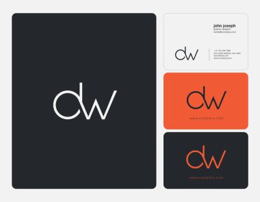 Ortak Dw harf Logo, kartvizit şablonu, vektör