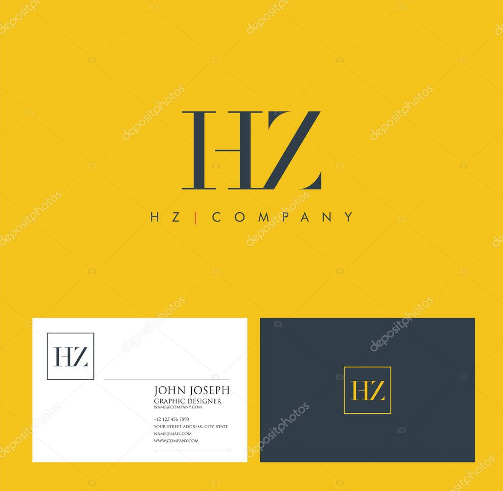 Joint Hz Letters Logo, Business Card Template, Vector