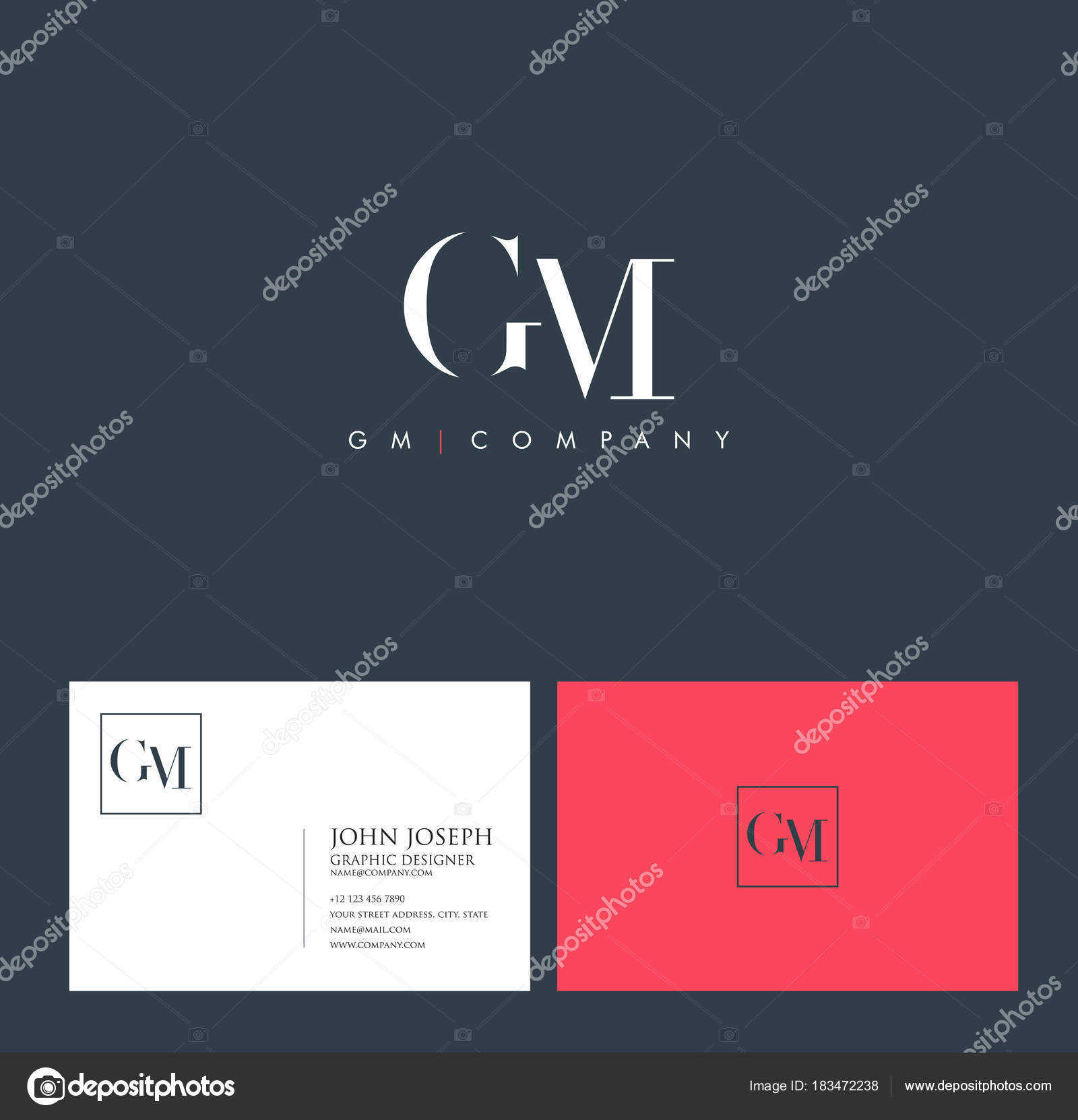 Letter gm logo design and business card Royalty Free Vector