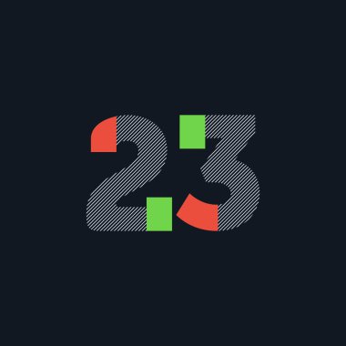 satır rakam 23 numara logo simge, geometrik kurumsal kimlik, vektör çizim