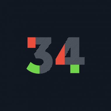 satır rakam 34 numara logo simge, geometrik kurumsal kimlik, vektör çizim