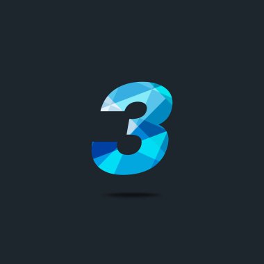 Modern 3 dijital numara logo simge, geometrik kurumsal kimlik, vektör çizim