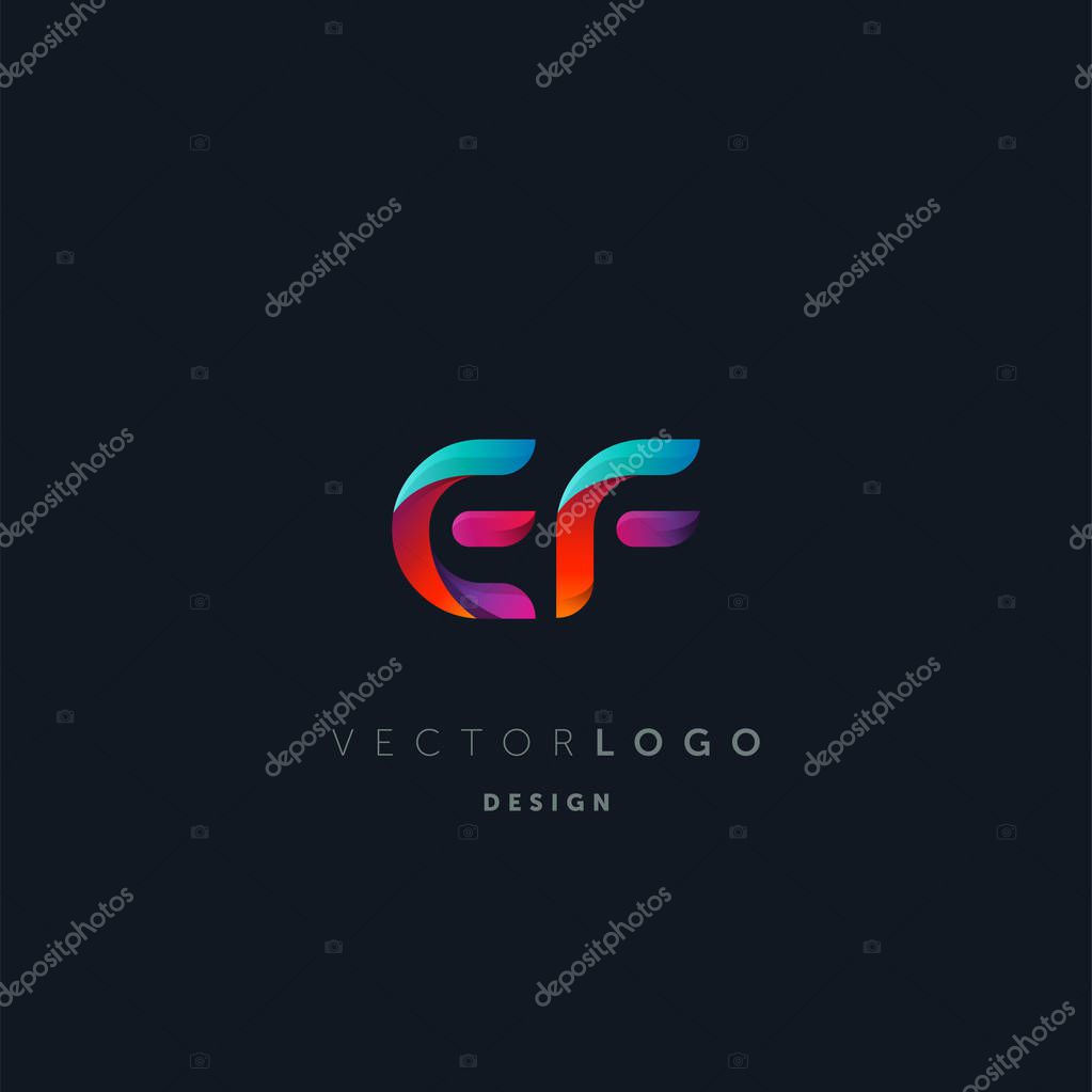 Gradient Ef Letters Logo, Business Card Template, Vector