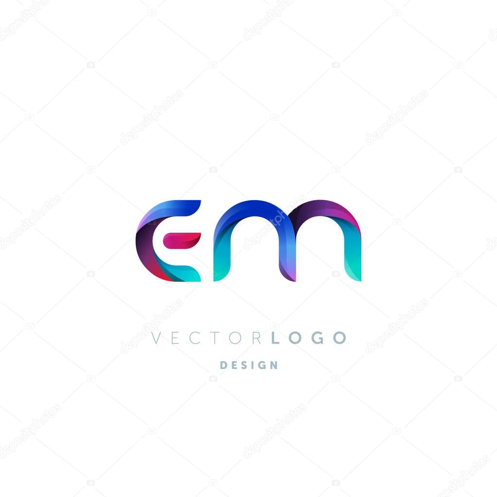 Gradient Em Letters Logo, Business Card Template, Vector