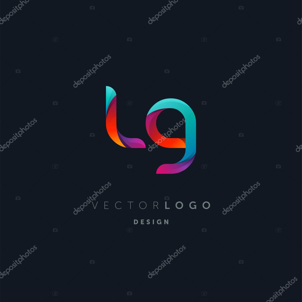 Gradient Lg Letters Logo, Business Card Template, Vector