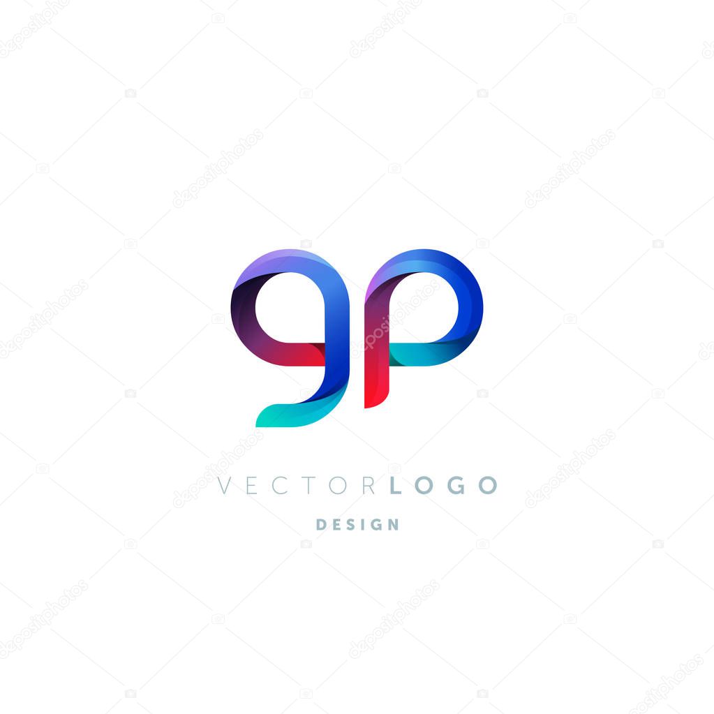 Gradient Gp Letters Logo, Business Card Template, Vector