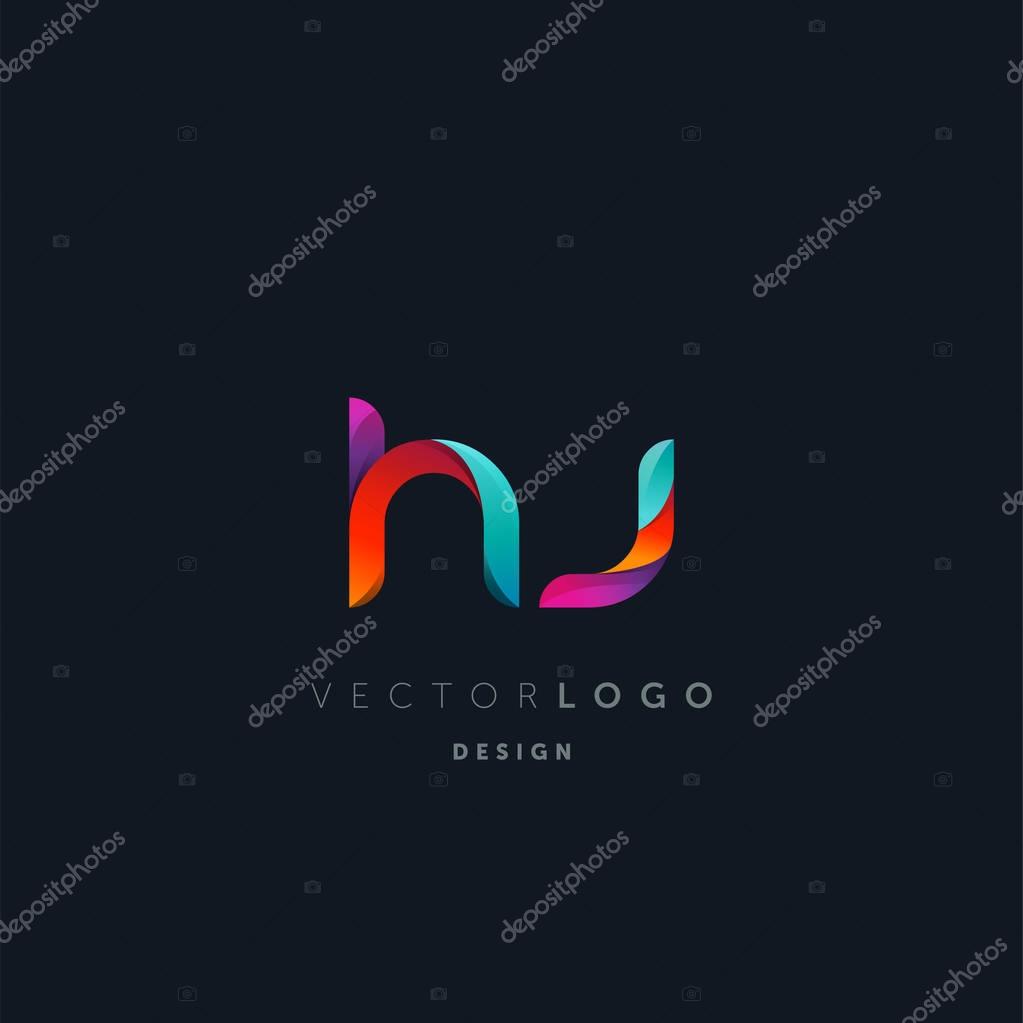 Gradient Hj Letters Logo, Business Card Template, Vector