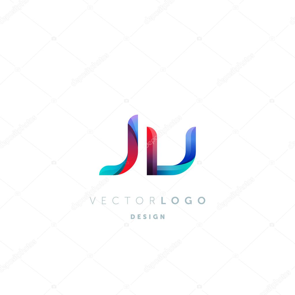 Gradient Jv Letters Logo, Business Card Template, Vector