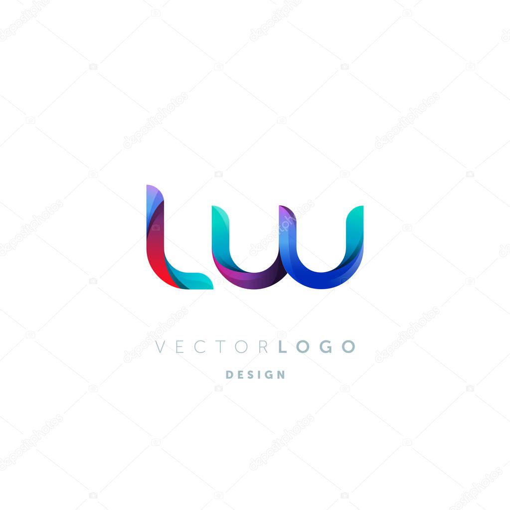 Gradient Lw Letters Logo, Business Card Template, Vector