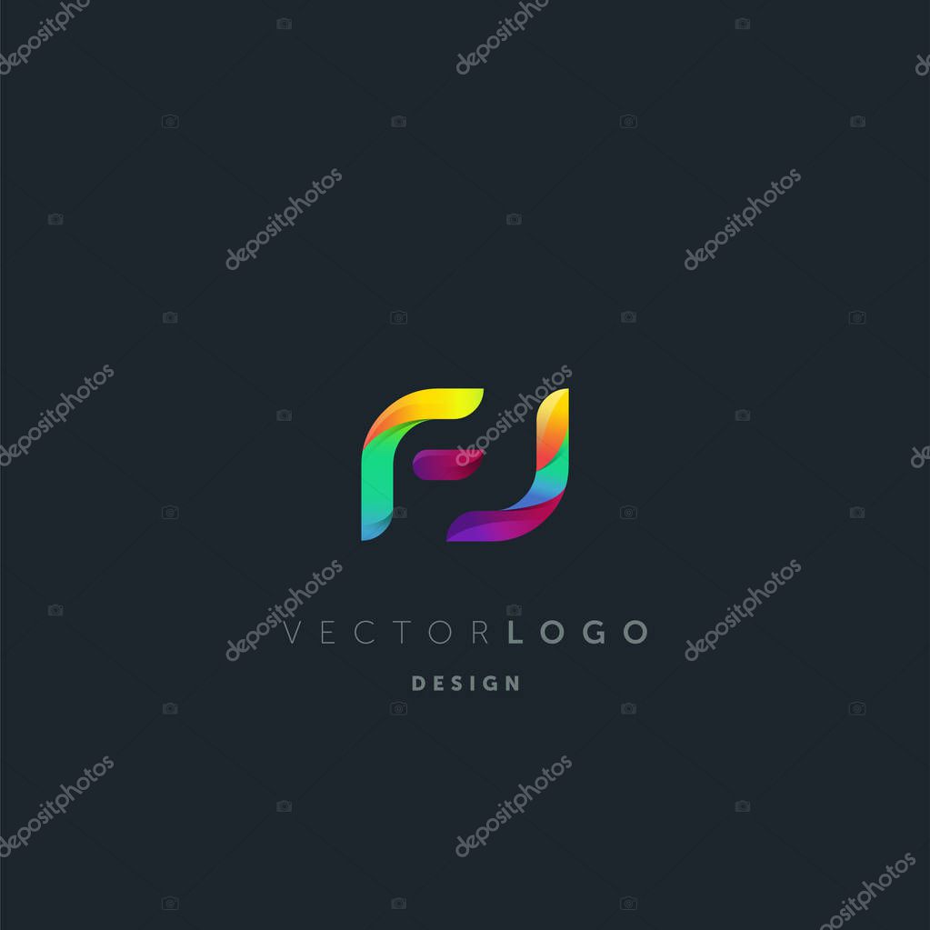 Gradient Fj Letters Logo, Business Card Template, Vector