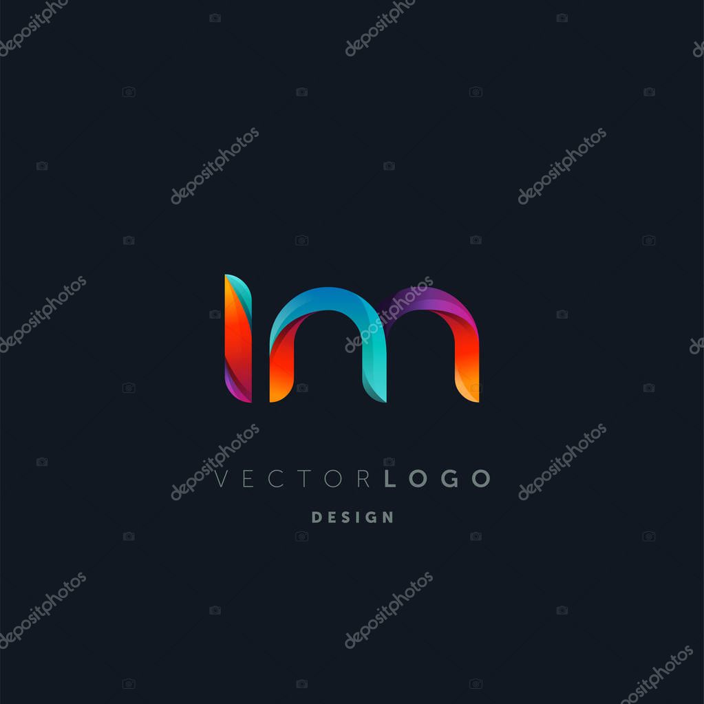 Gradient Im Letters Logo, Business Card Template, Vector