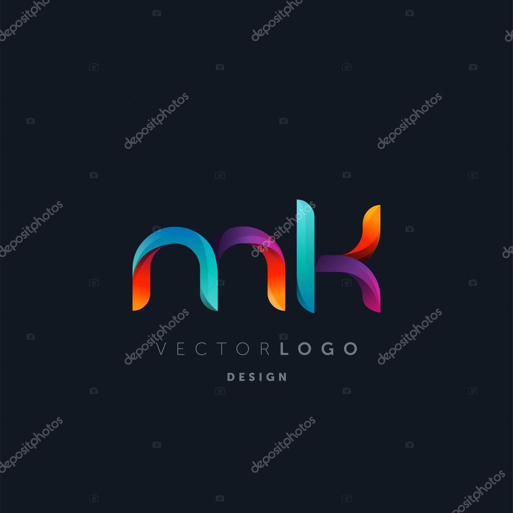 Gradient Mk Letters Logo, Business Card Template, Vector