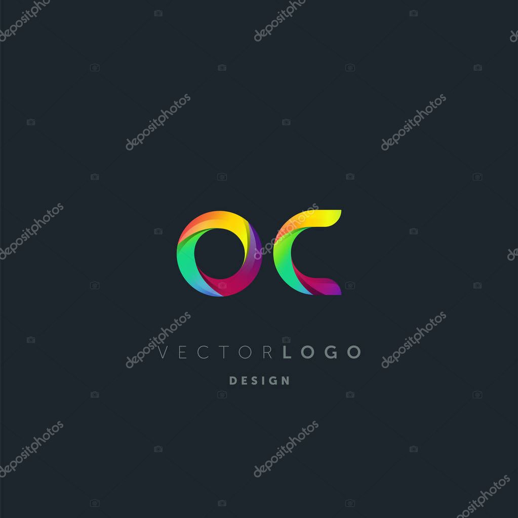 Gradient Oc Letters Logo, Business Card Template, Vector