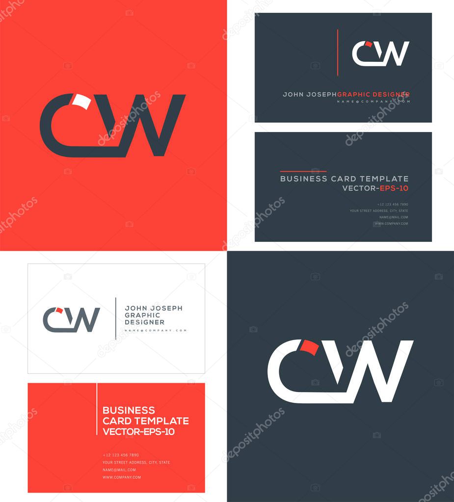 logo joint Cw for Business Card Template, Vector