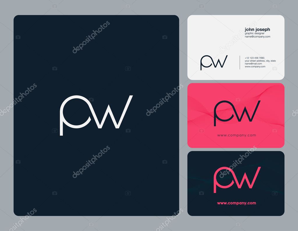 Pw Letters Logo, Business Cards Template, Vector