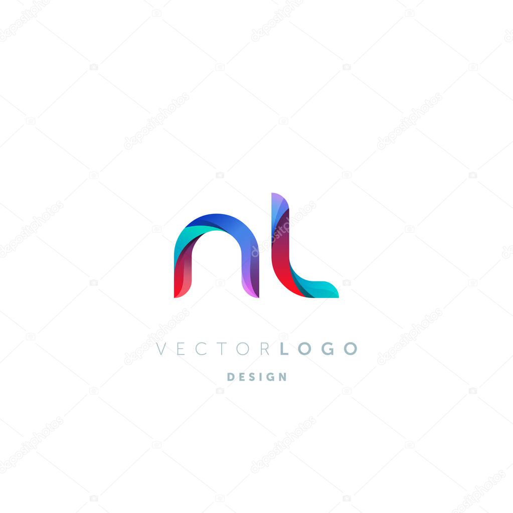 Gradient Nl Letters Logo, Business Card Template, Vector