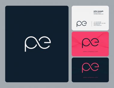 PE harf Logo, kartvizit şablonu, vektör