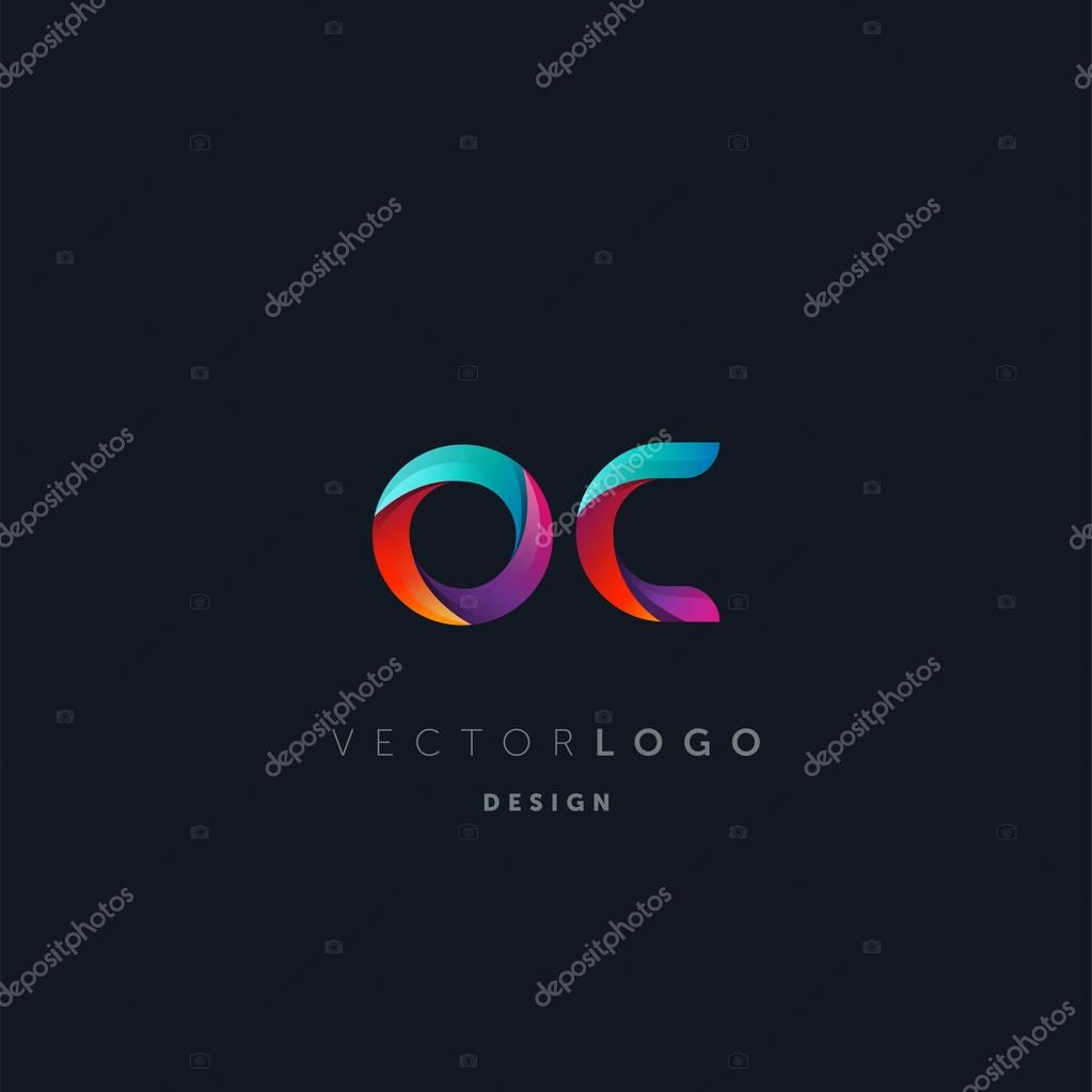 Gradient Oc Letters Logo, Business Card Template, Vector