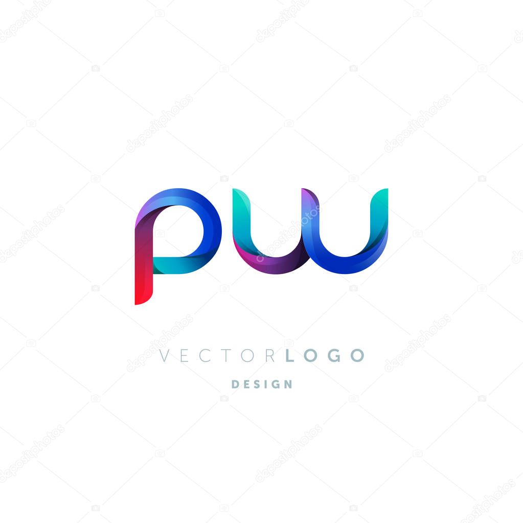 Gradient Pw Letters Logo, Business Card Template, Vector