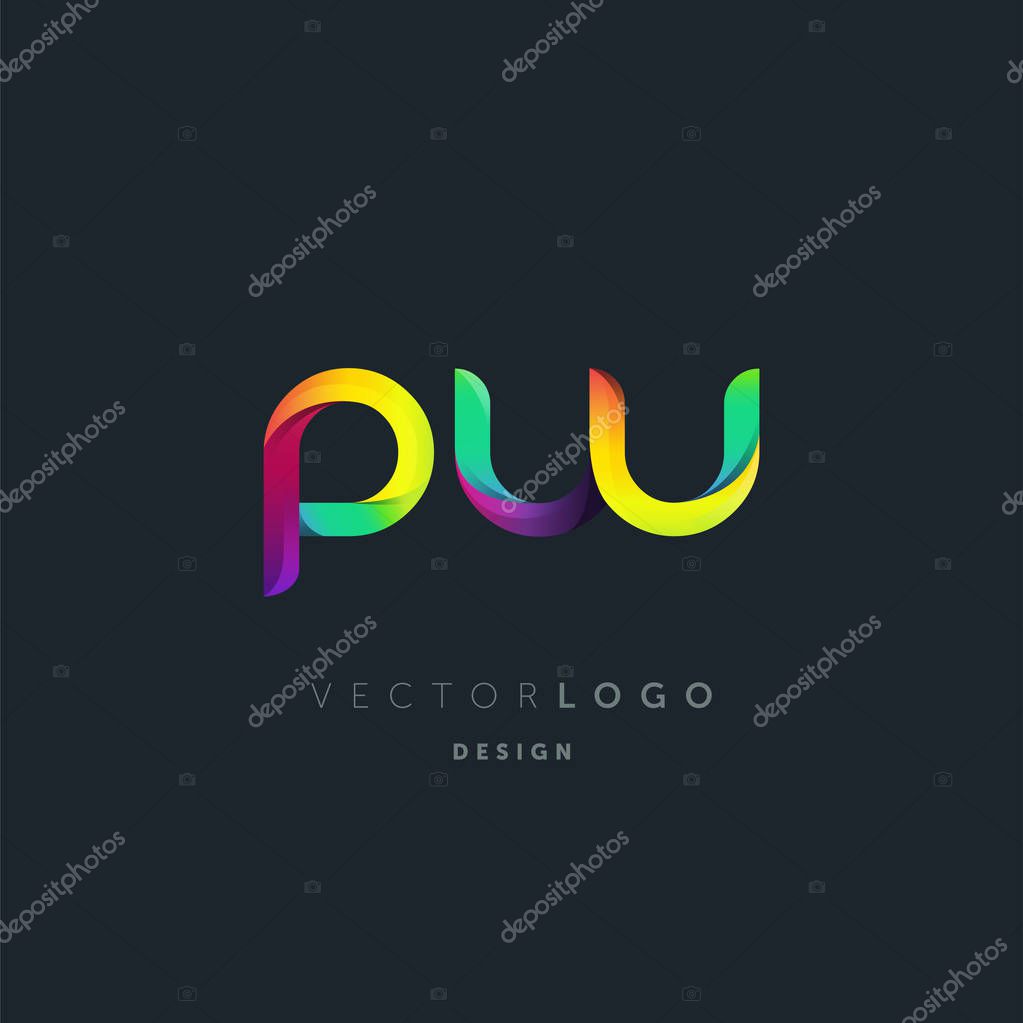 Gradient Pw Letters Logo, Business Card Template, Vector