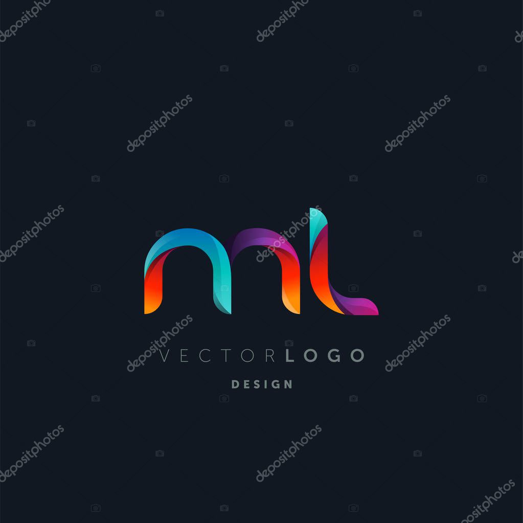 Gradient Ml Letters Logo, Business Card Template, Vector