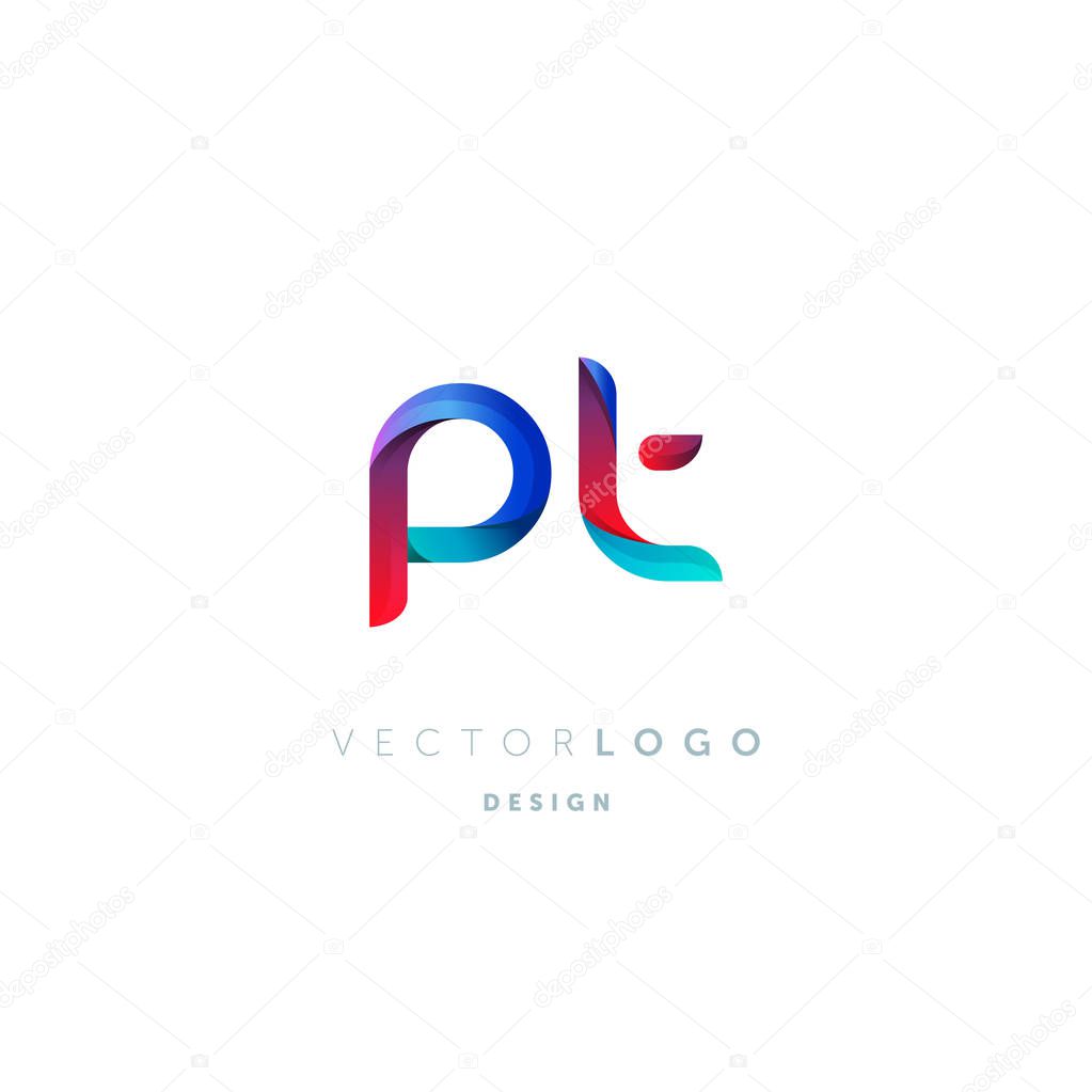 Gradient Pt Letters Logo, Business Card Template, Vector