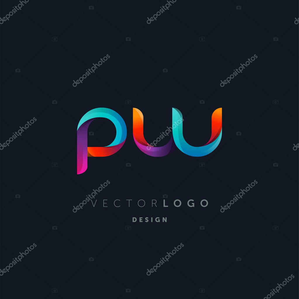 Gradient Pw Letters Logo, Business Card Template, Vector