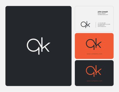 QK harf Logo, kartvizit şablonu, vektör