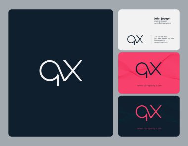Ortak Qx harf Logo, kartvizit şablonu, vektör