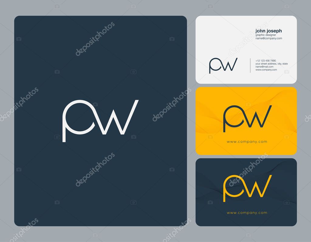 Pw Letters Logo, Business Cards Template, Vector