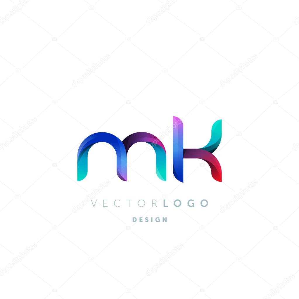 Gradient Mk Letters Logo, Business Card Template, Vector