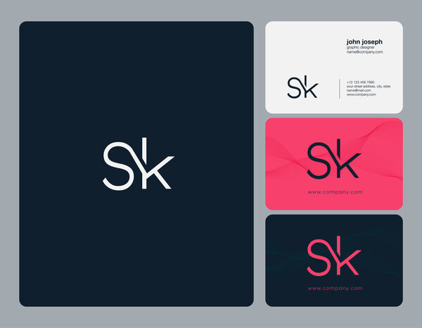 Joint Sk Letters Logo, Business Card Template, Vector