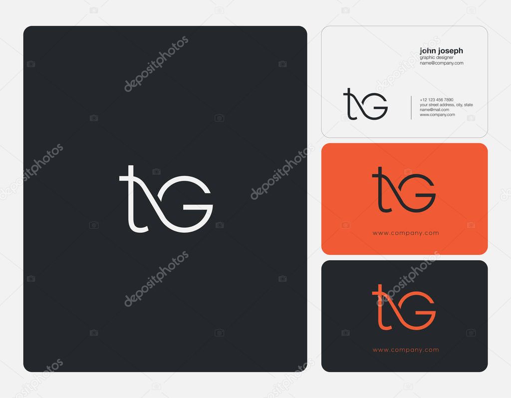 Joint Tg Letters Logo, Business Card Template, Vector