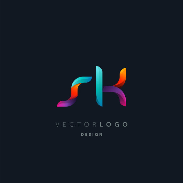 Gradient Letters  sk Logo, Business Card Template, Vector