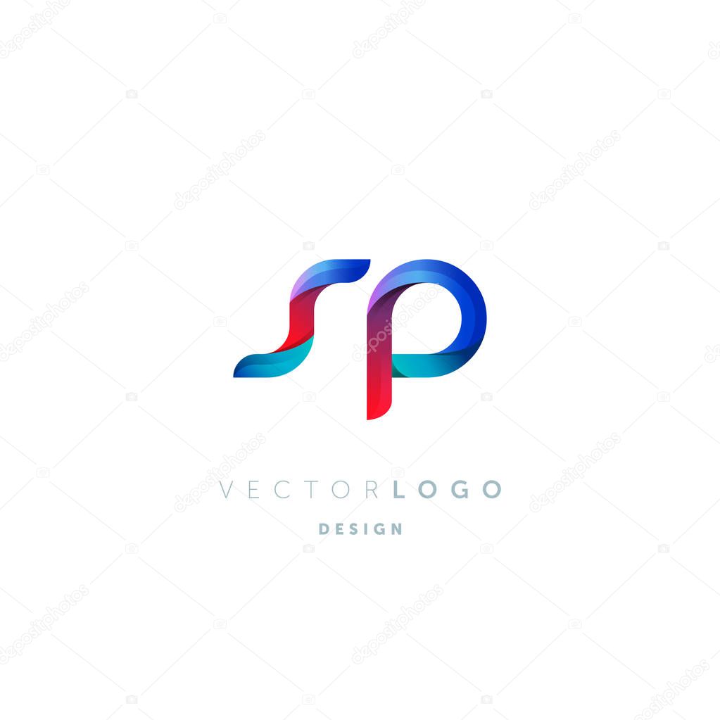 Gradient Letters sp  Logo, Business Card Template, Vector