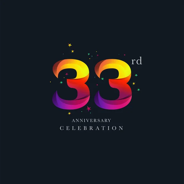 33Ste Verjaardag Logo Design Vector Pictogrammalplaatje Nummer — Stockvector