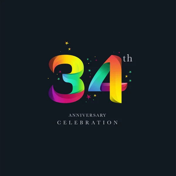 34Η Επέτειο Λογότυπο Του Σχεδιασμού Αριθμό Πρότυπο Διάνυσμα Εικονιδίων — Διανυσματικό Αρχείο
