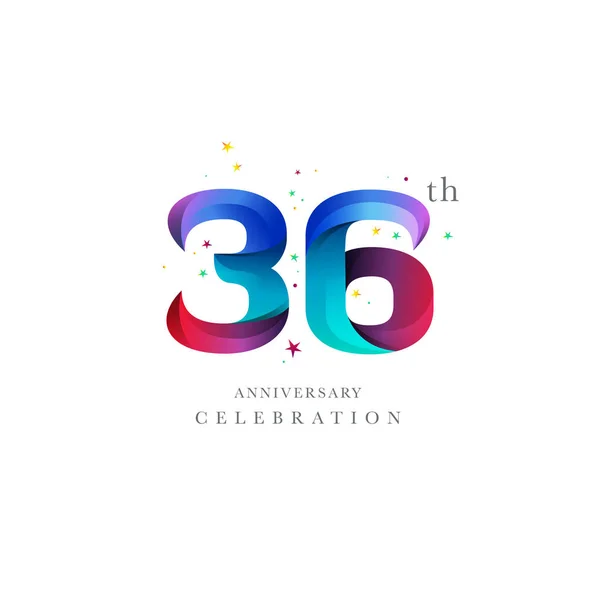 36E Verjaardag Logo Ontwerp Nummer Pictogrammalplaatje Vector — Stockvector
