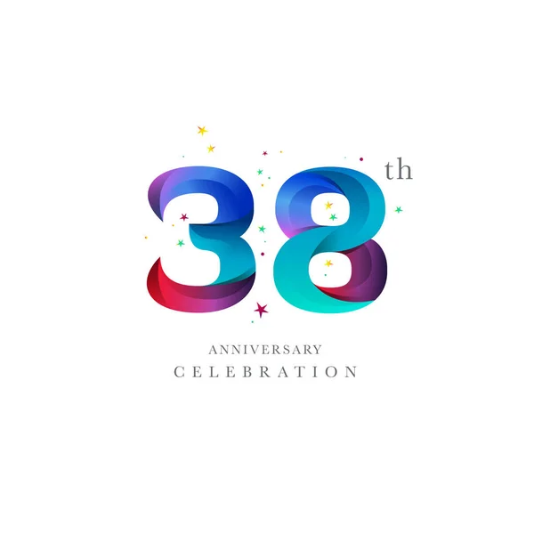 38E Verjaardag Logo Ontwerp Nummer Pictogrammalplaatje Vector — Stockvector