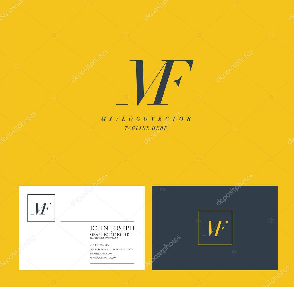 Joint Mf Letters Logo, Business Card Template, Vector