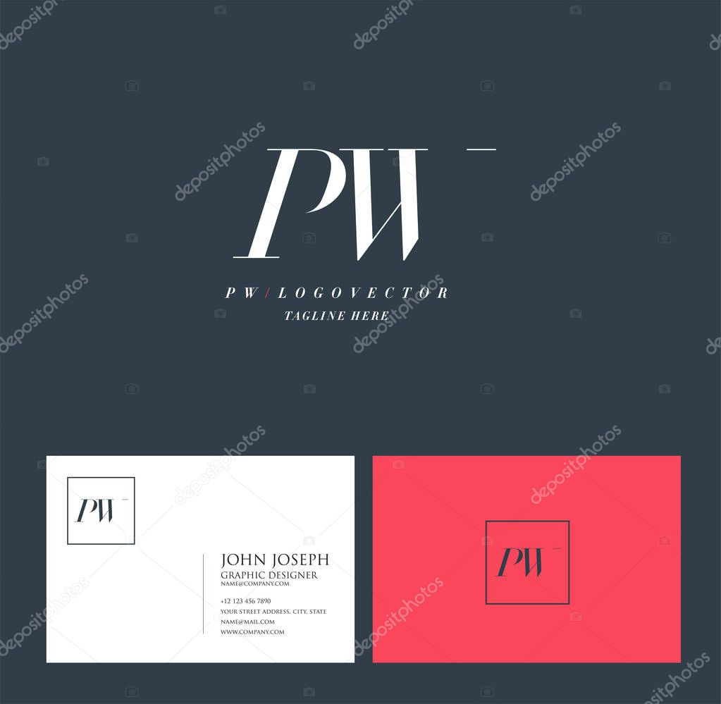 Joint Pw Letters Logo, Business Card Template, Vector
