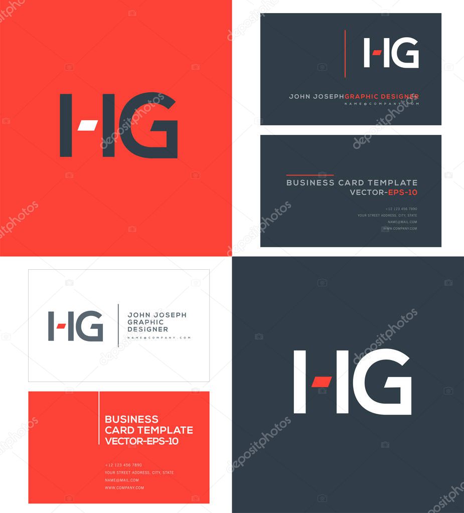Joint Hg Letters Logo, Business Card Template, Vector