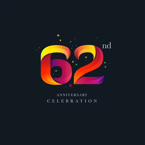 62Th Verjaardag Logo Design Vector Pictogrammalplaatje Nummer — Stockvector