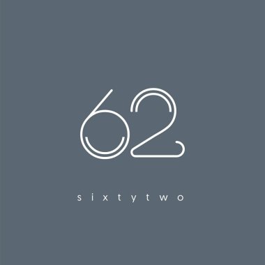 Modern 62 dijital numara logo simge, geometrik kurumsal kimlik, vektör çizim
