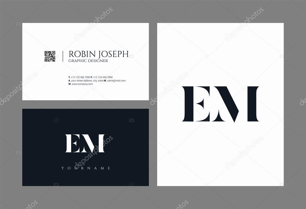 Joint EM Letters Logo, Business Card Template, Vector