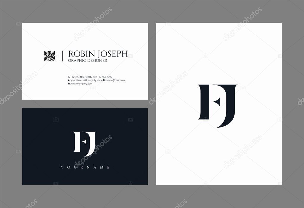 Joint FJ Letters Logo, Business Card Template, Vector