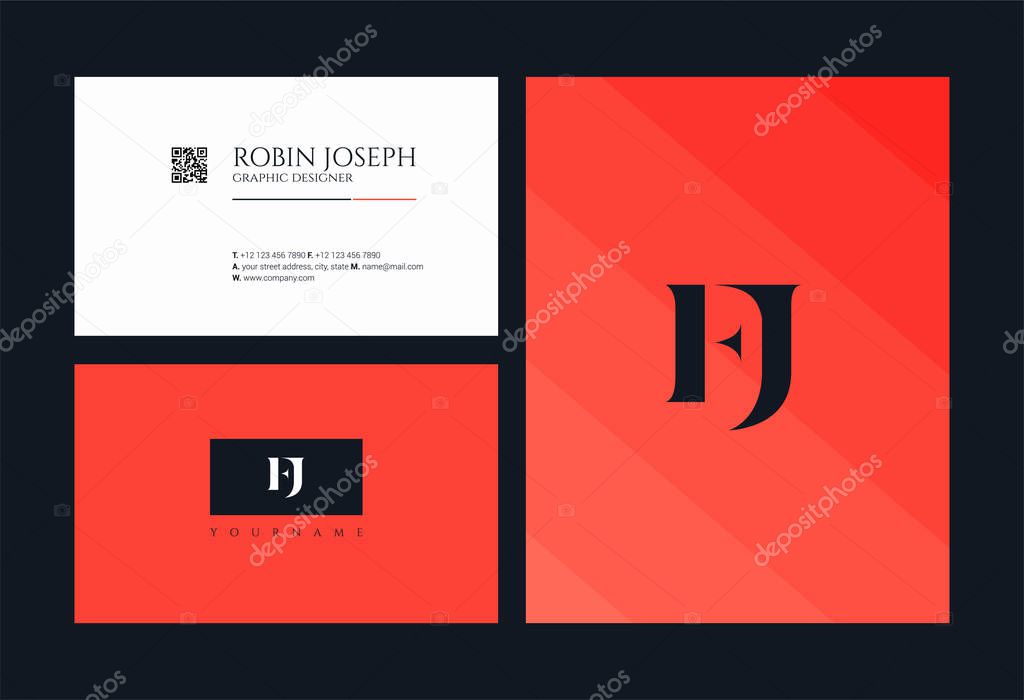 Joint FJ Letters Logo, Business Card Template, Vector